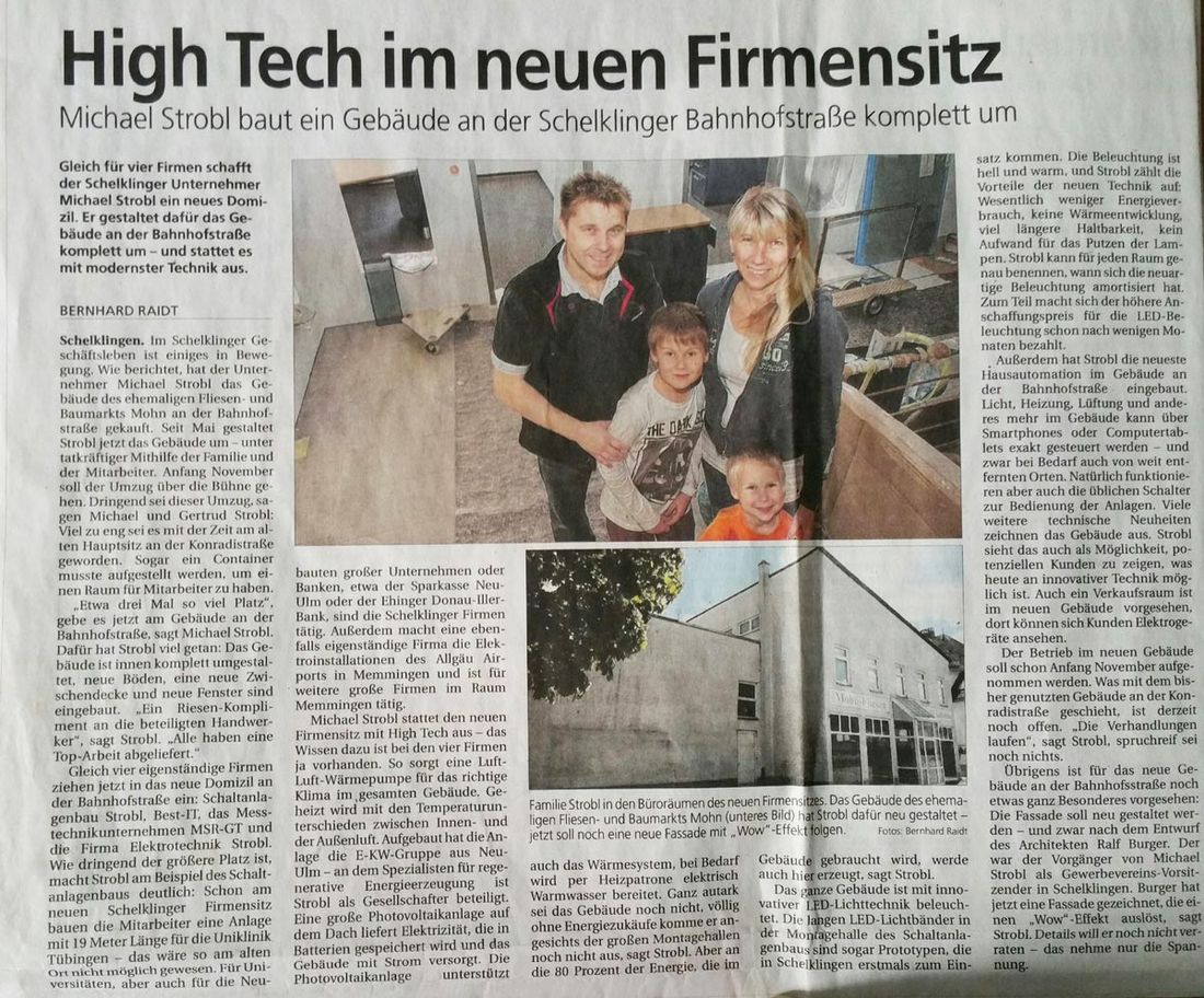 Elektrotechnik Strobl - Ehinger Tagblatt 02.10.2014