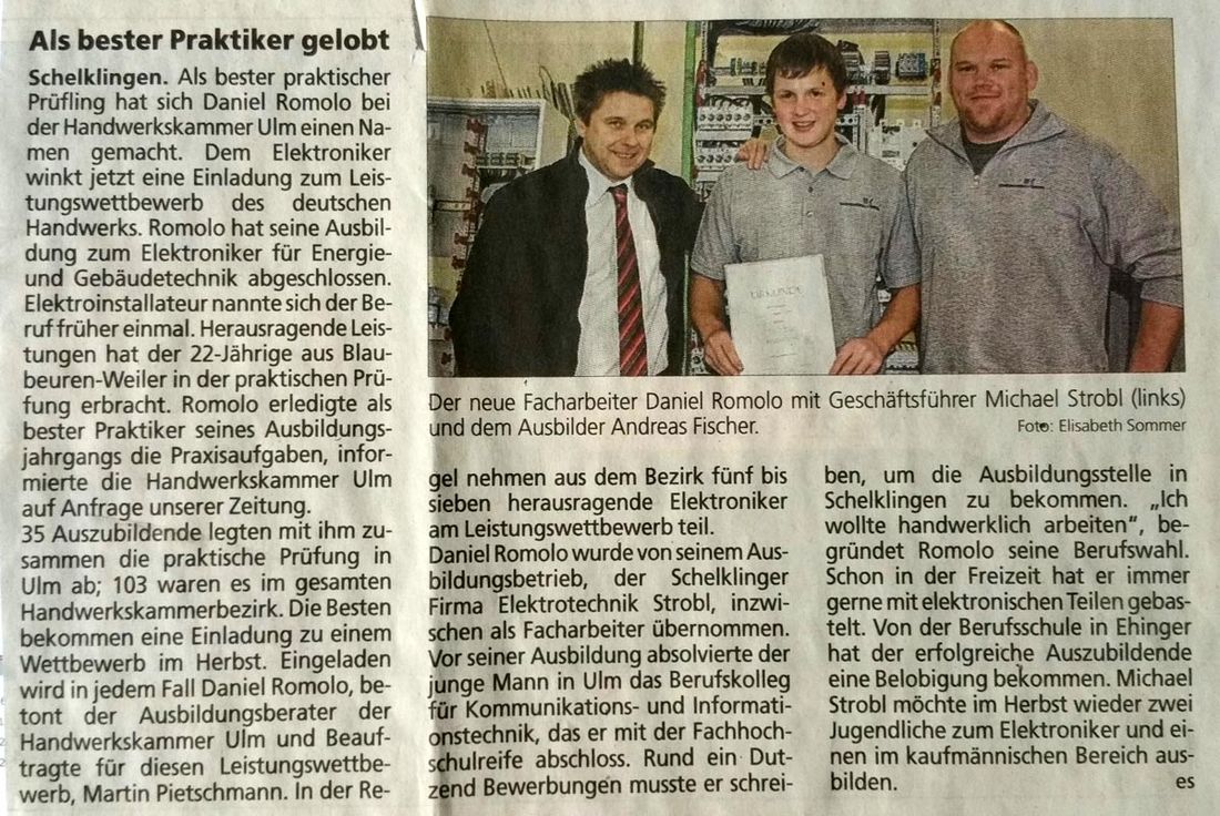 Schaltanlagenbau SWP Strobl 2013 - Bester Praktiker: Daniel Romolo