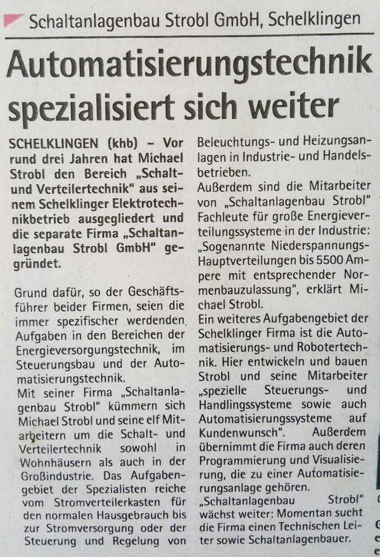 Elektrotechnik Strobl - Automatisierungstechnik spezialisiert sich weiter
