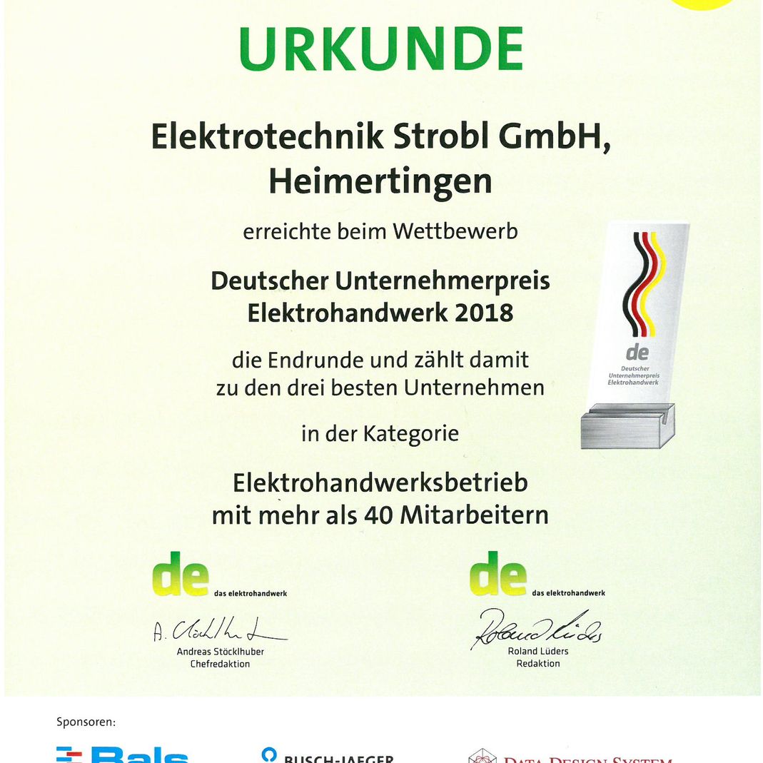 Unternehmerpreis Elektrohandwerk 2018