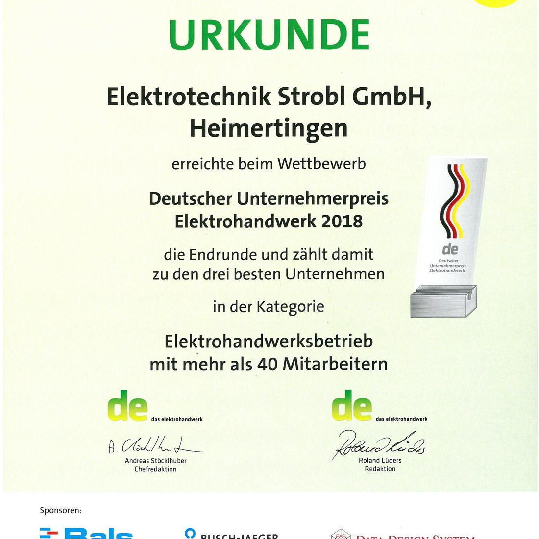 Unternehmerpreis Elektrohandwerk 2018